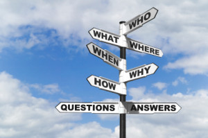 Concept image of the six most common questions and answers on a signpost.